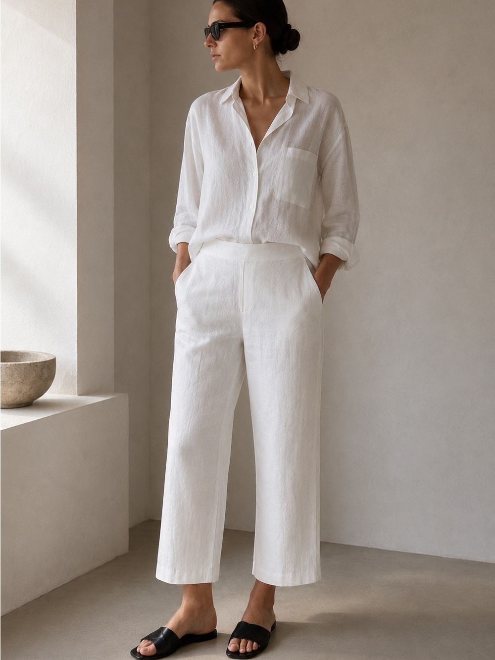 Relativity Petite White 100% Linen Cropped Pants 16P Fully Lined Summer Resort
